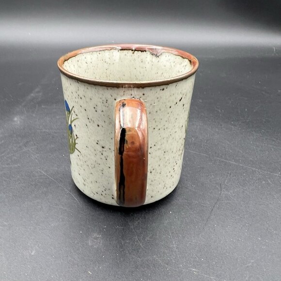 VTG Takahashi Otagiri Blue Wildflower Stoneware Coffee Mug Gray Brown Speckled - Picture 5 of 8